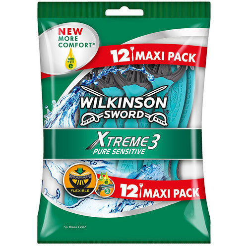 Wilkinson Sword Xtreme3 Pure Sensitive (12 vnt.) - Vienkartinis skustuvas vyrams