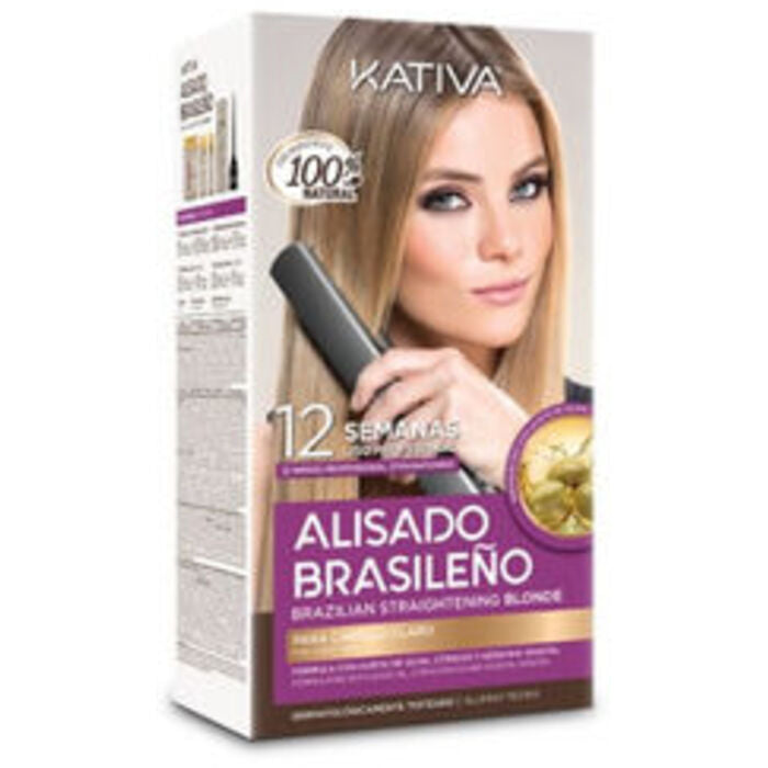 „Kativa Brazilian Straightening Blonde Kit“ – plaukų tiesinimo rinkinys su keratinu