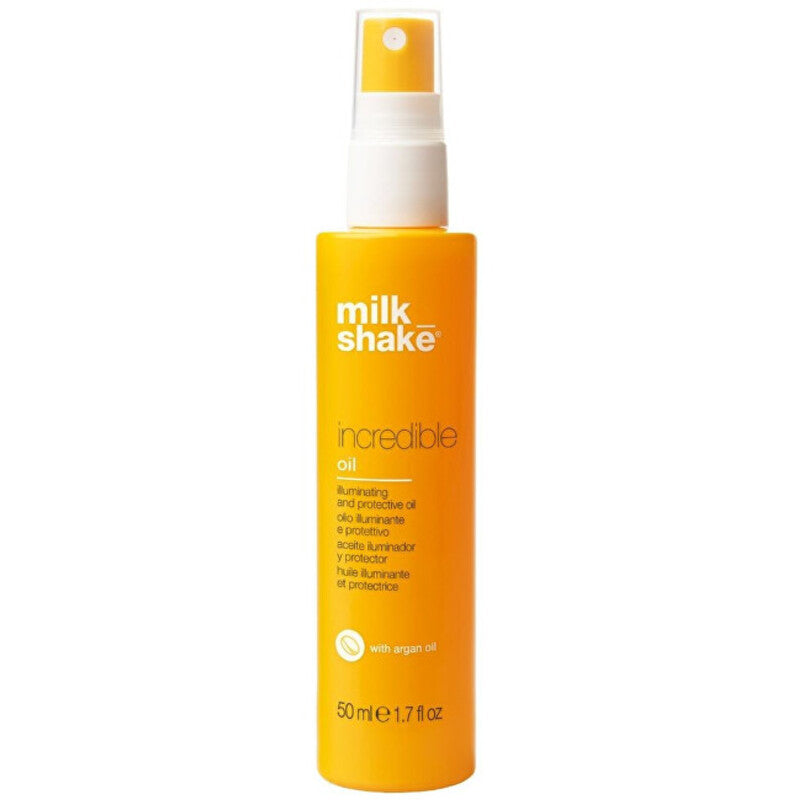 „Milk Shake Incredible Illumination ir Protective Oil“ – apsauginis ir šviesinantis plaukų aliejus.