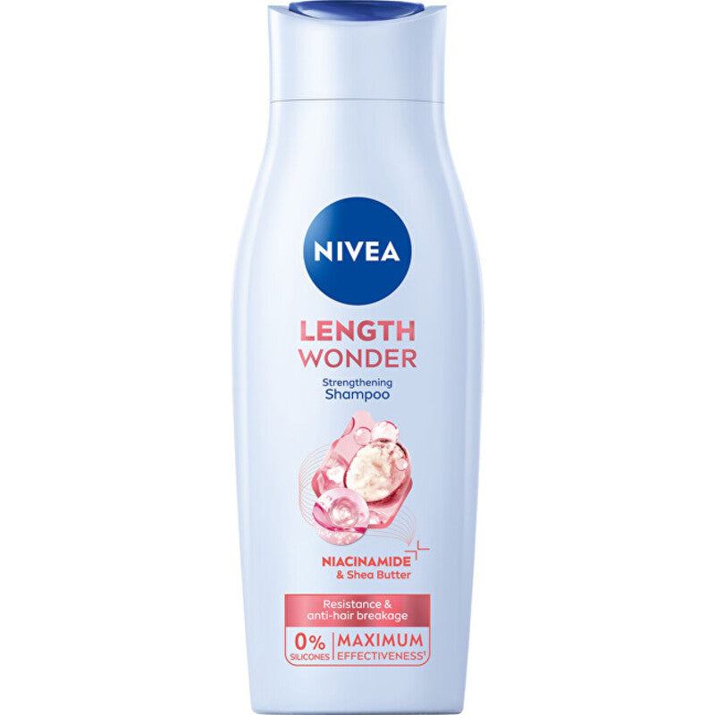 „Nivea Length Wonder“ stiprinamasis šampūnas – stiprinamasis šampūnas su taukmedžio sviestu