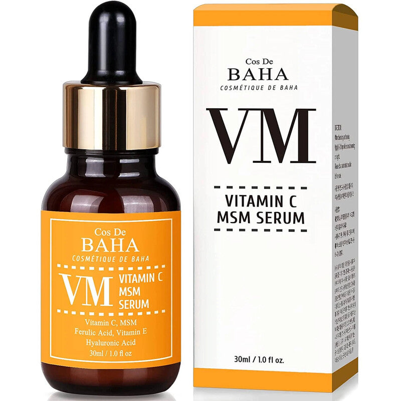 Cos De Baha VM Vitamin C MSM serumas – šviesinantis ir raminantis serumas su vitaminu C, MSM ir hialurono rūgštimi