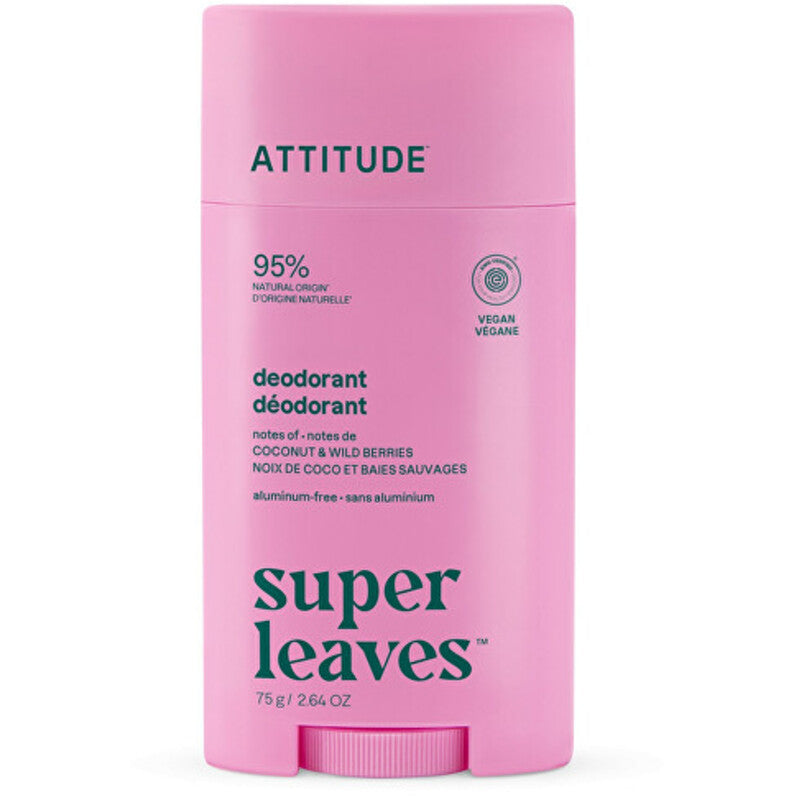 Attitude „Super Leaves“ dezodorantas (kokosas ir uogos) – natūralus dezodorantas