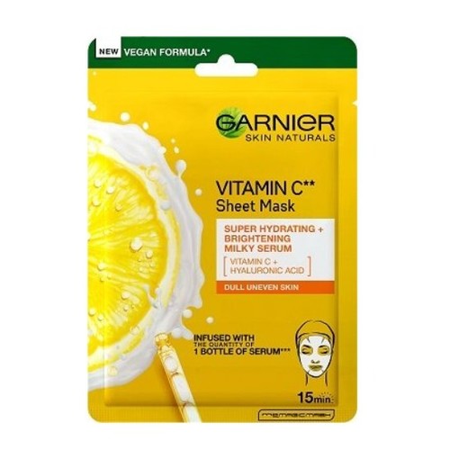 GARNIER Skin Naturals vitamino C lakštinė veido kaukė – drėkinamoji tekstilinė kaukė, skaistinanti odą vitaminu C.