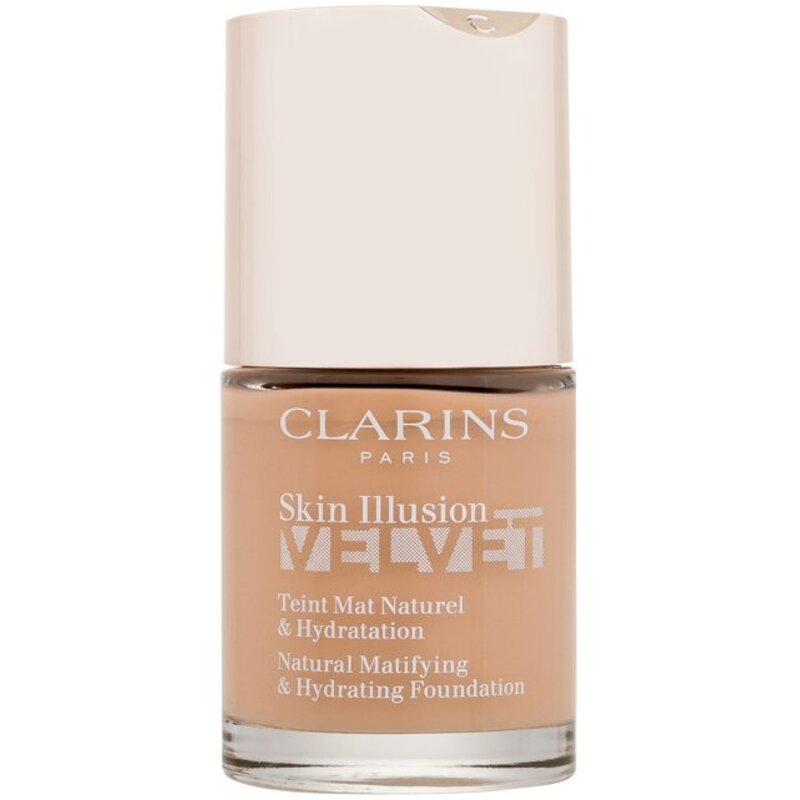 Clarins „Skin Illusion Velvet“ natūralus matinį ir drėkinamąjį makiažo pagrindą suteikiantis makiažo pagrindas, 30 ml