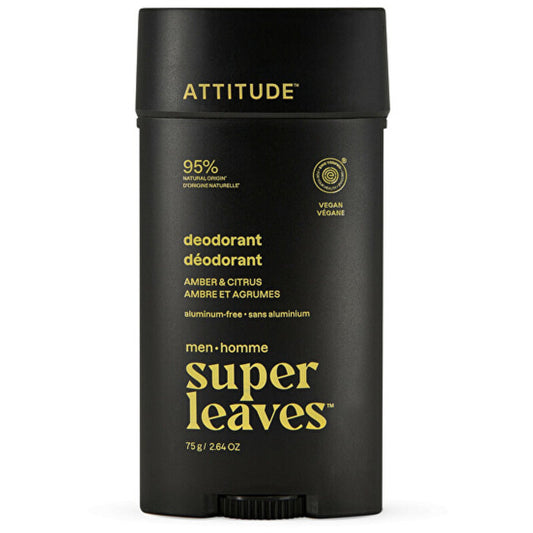 Attitude „Super Leaves“ gintaro ir citrusinių vaisių dezodorantas – natūralus vyriškas dezodorantas